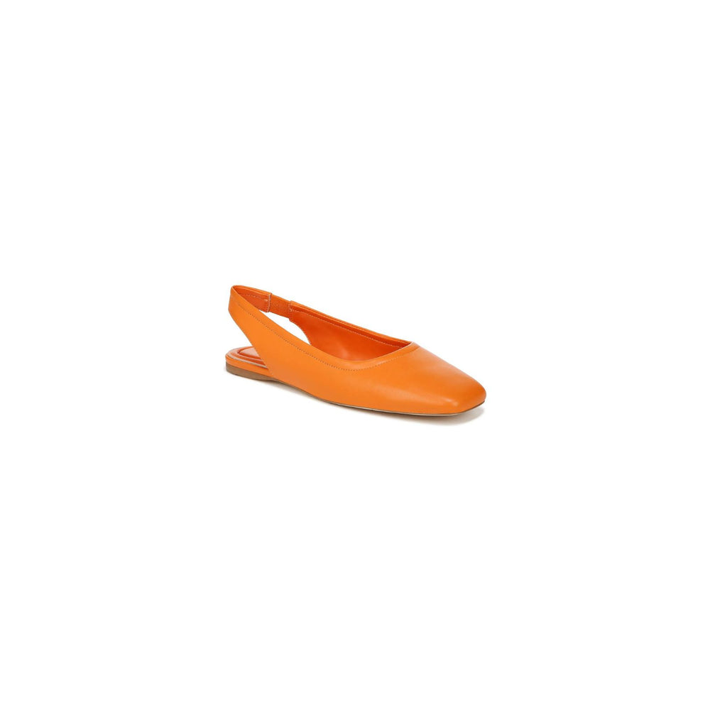 Bright orange slingback flat shoe with a sleek design, perfect for casual or dressy occasions.