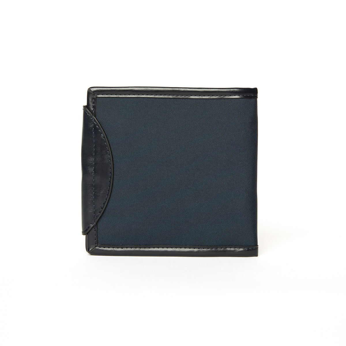 Back view of navy jewelry pouch on a white background