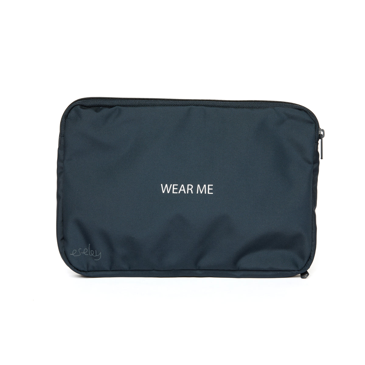 Black pouch with 'WEAR ME' text on a white background