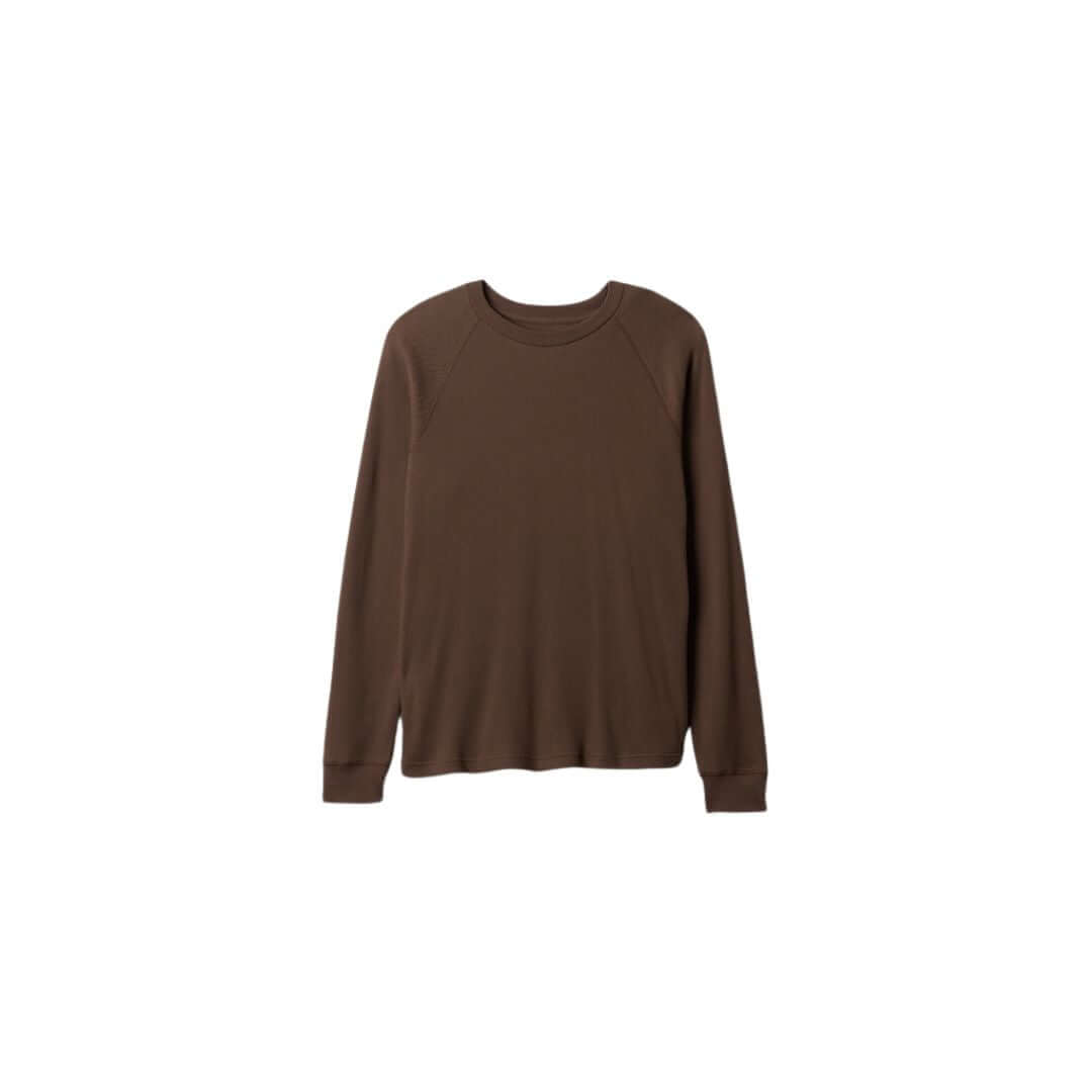 Brown long-sleeve sweatshirt with a classic fit and rounded neckline, perfect for casual wear.