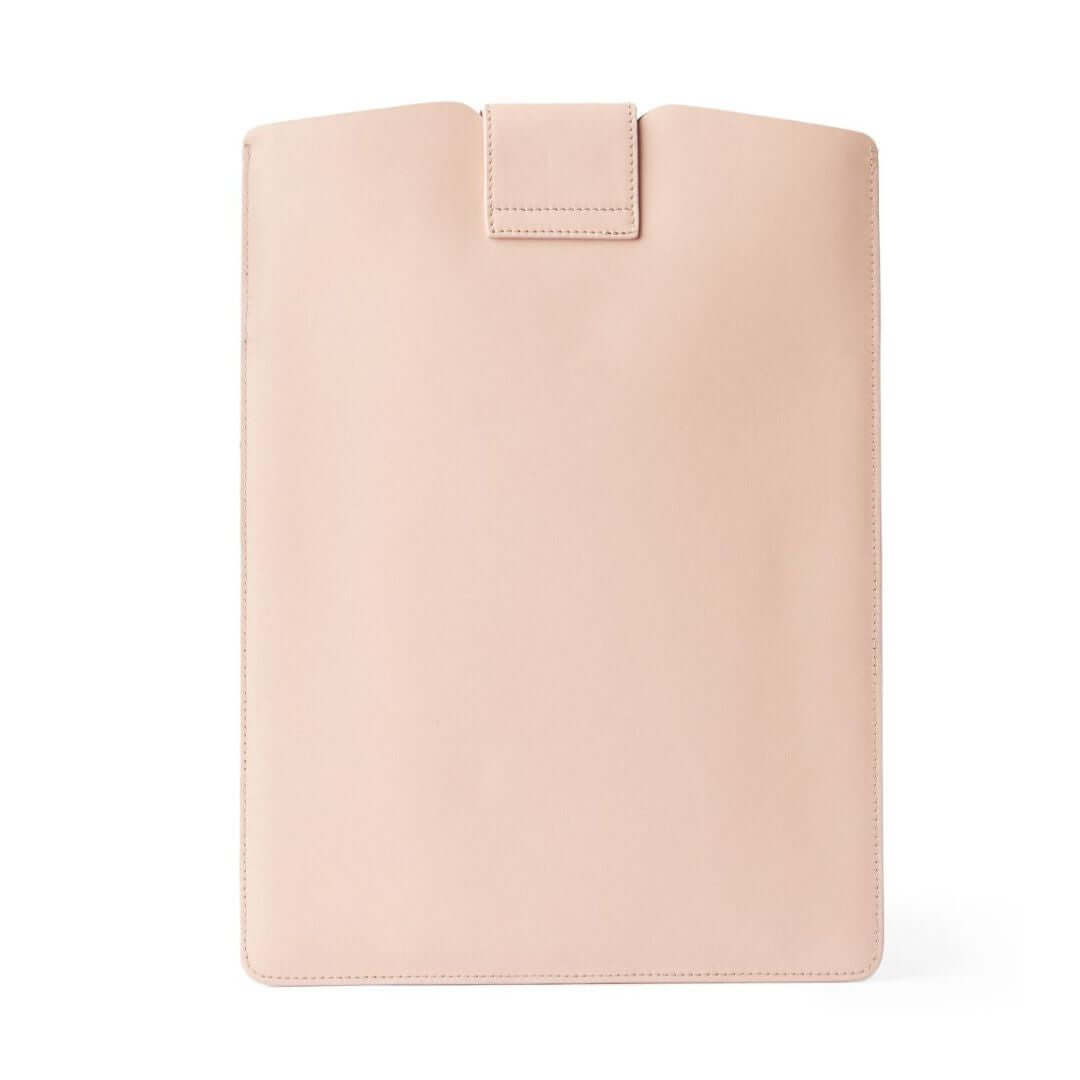 Sleek genuine leather laptop clutch with discreet front pocket and slim fit design for on-the-go protection and essentials storage