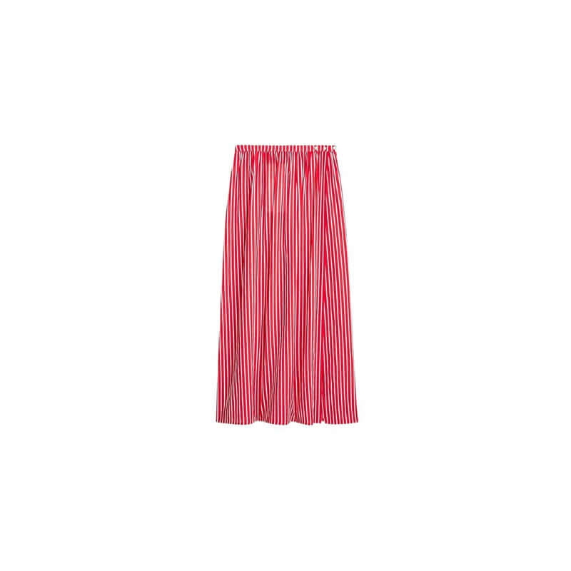 Red and white striped maxi skirt, perfect for summer outfits and casual wear.