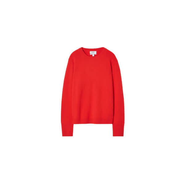 Red long-sleeve sweater on a white background, perfect for casual and stylish outfits.