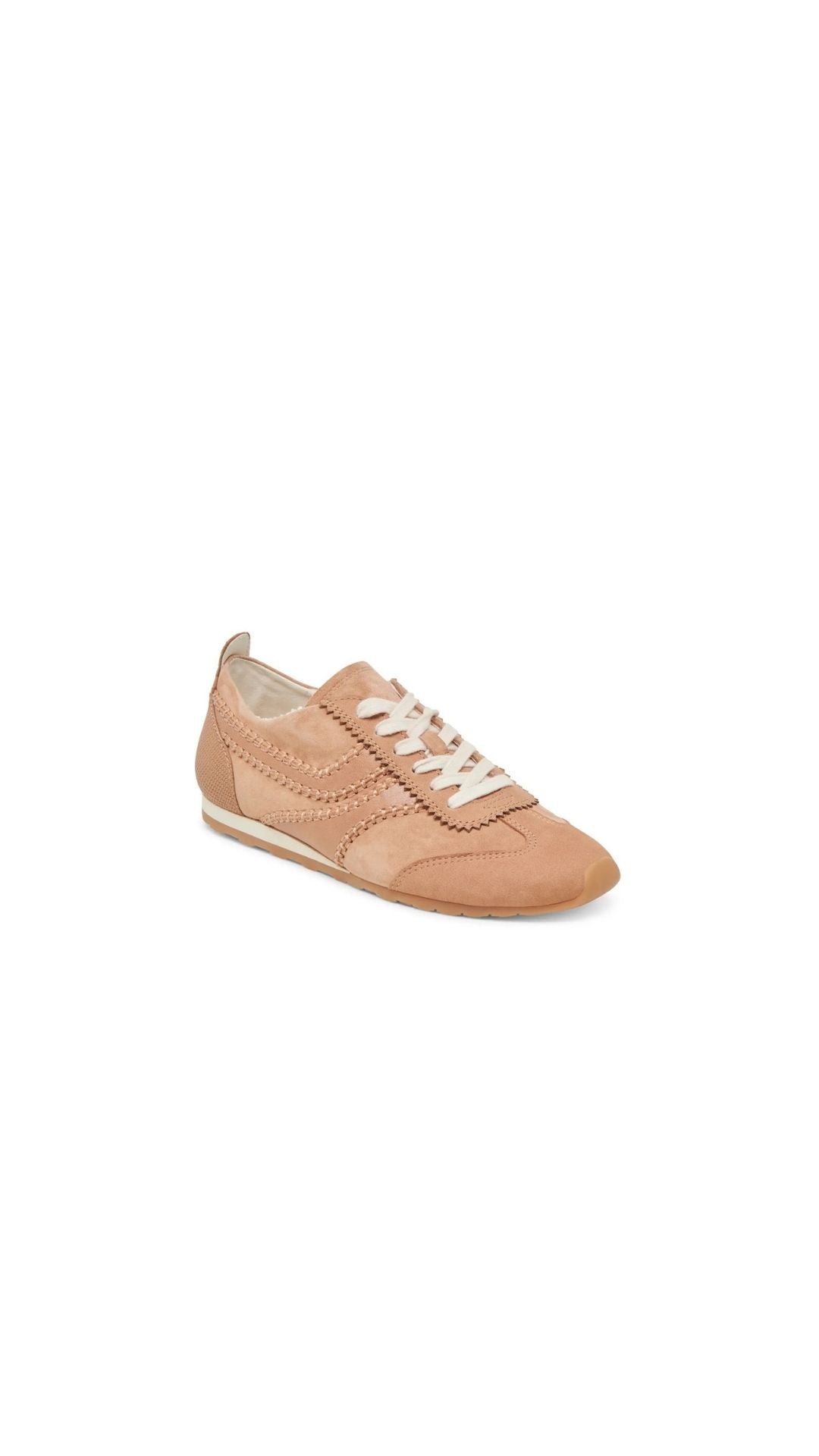 Comfortable tan suede sneakers with white laces, perfect for casual wear and daily activities.