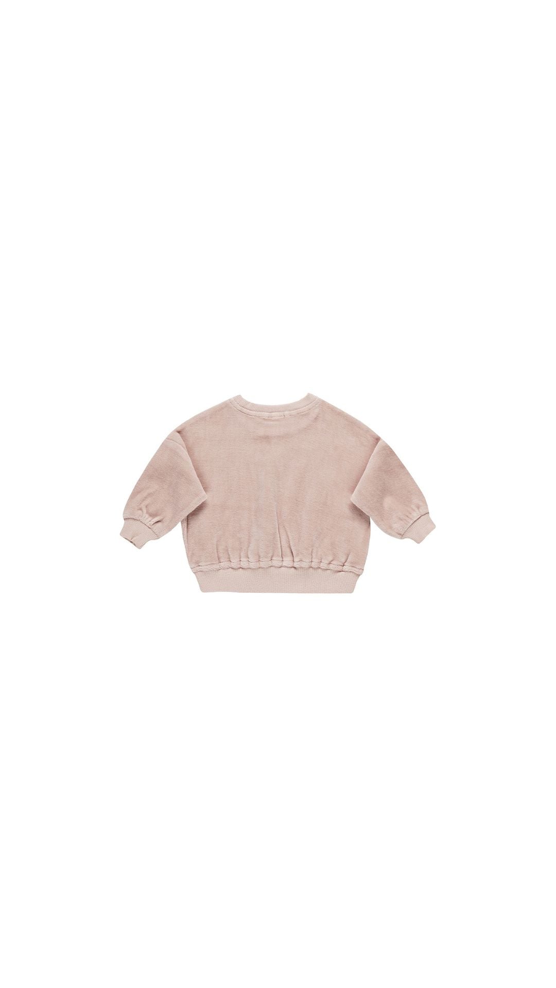 Light pink cropped sweatshirt with elastic hem and puffed sleeves, perfect for casual wear.