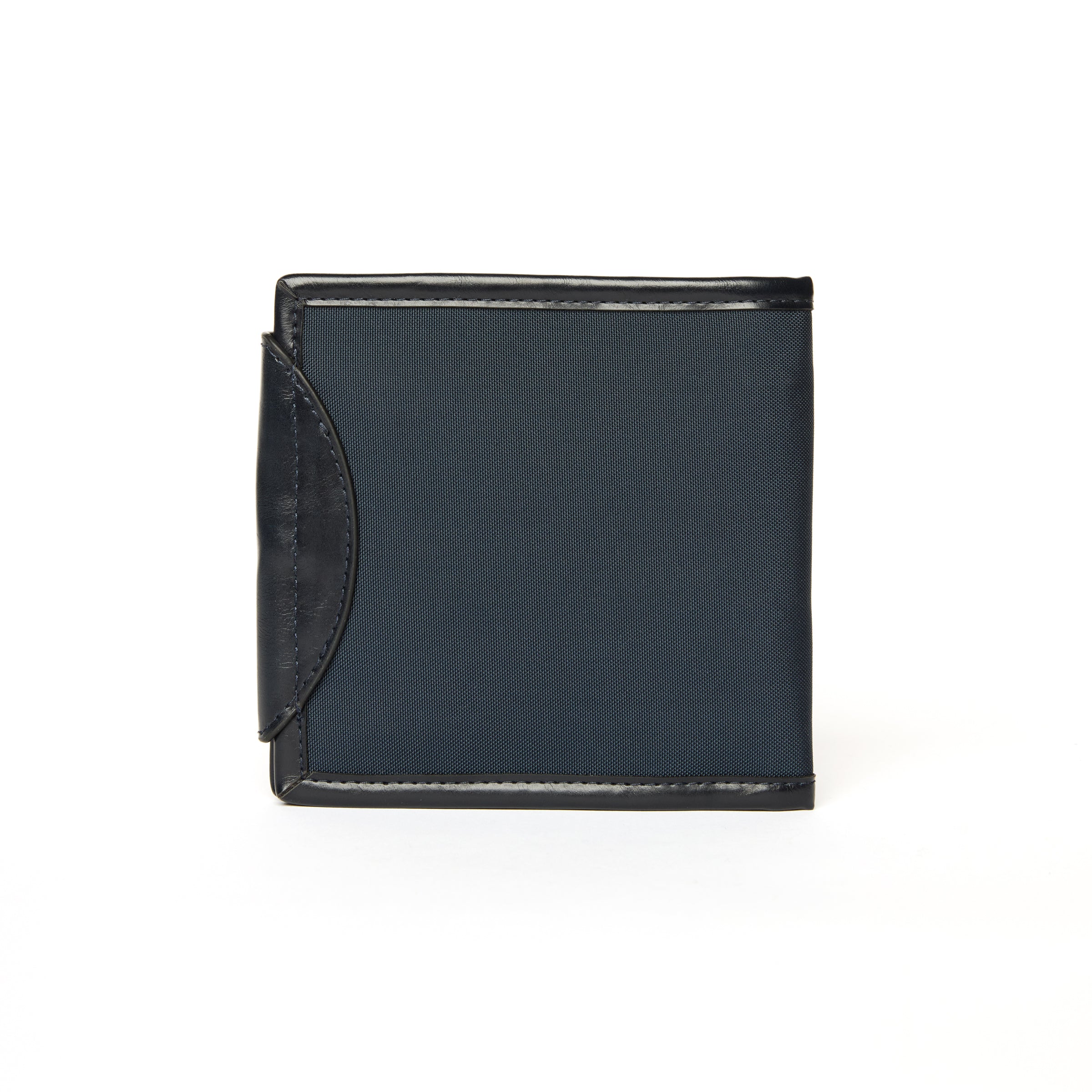 Back view of navy jewelry pouch on a white background