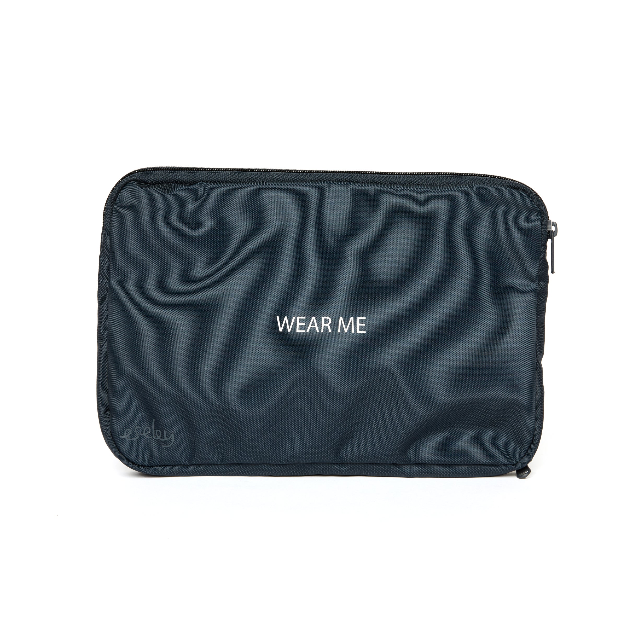 Black pouch with 'WEAR ME' text on a white background