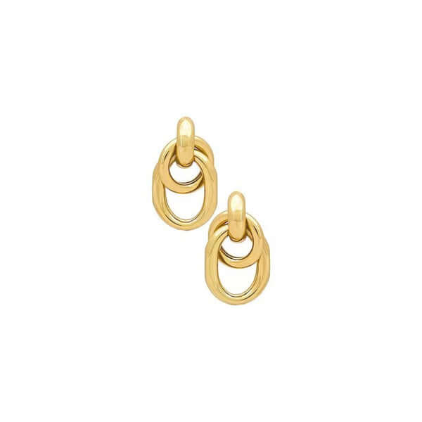 Elegant gold hoop earrings with layered oval designs, perfect for adding sophistication to any outfit.